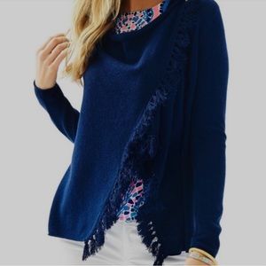 Lilly Pulitzer Avenue Cashmere Wrap Sweater with Fringe